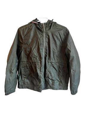 Tommy Hilfiger Green Hooded Windbreaker Jacket Size Small | Lightweight Zip Up